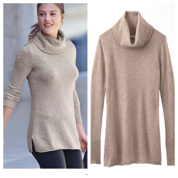Athleta Cashmere Surrey Sweater Turtleneck Neutral Quiet Luxury Office Boho - Picture 1 of 14